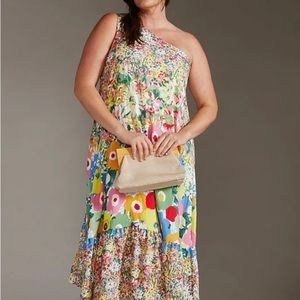 SARAH CAMPBELL FOR ANTHROPOLOGIE ONE-SHOULDER MIDI DRESS